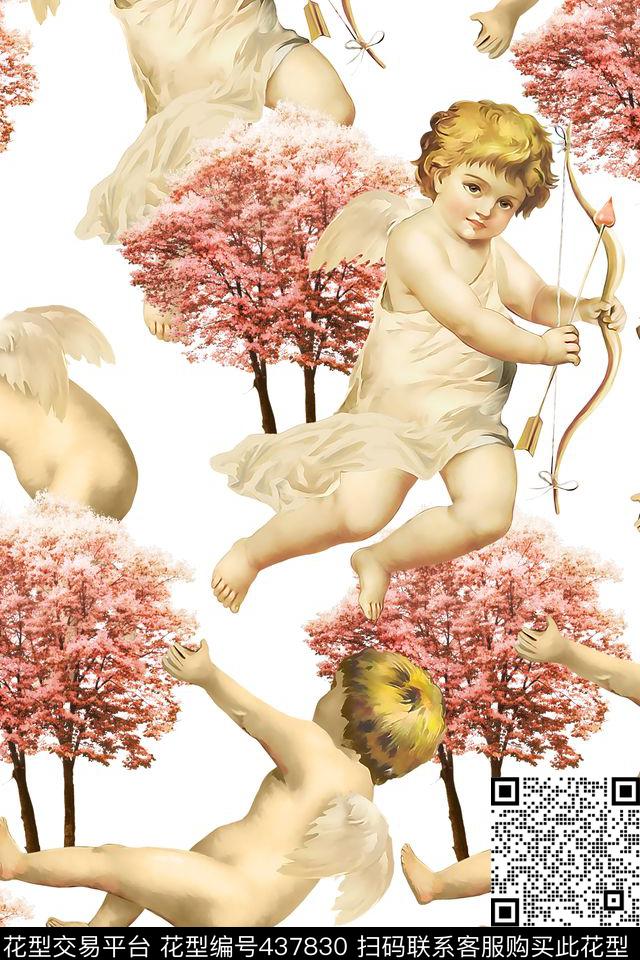 爱神丘粉色树可爱数码印花华亿平台下载（图片编号: 437830） - 瓦栏（Walan）