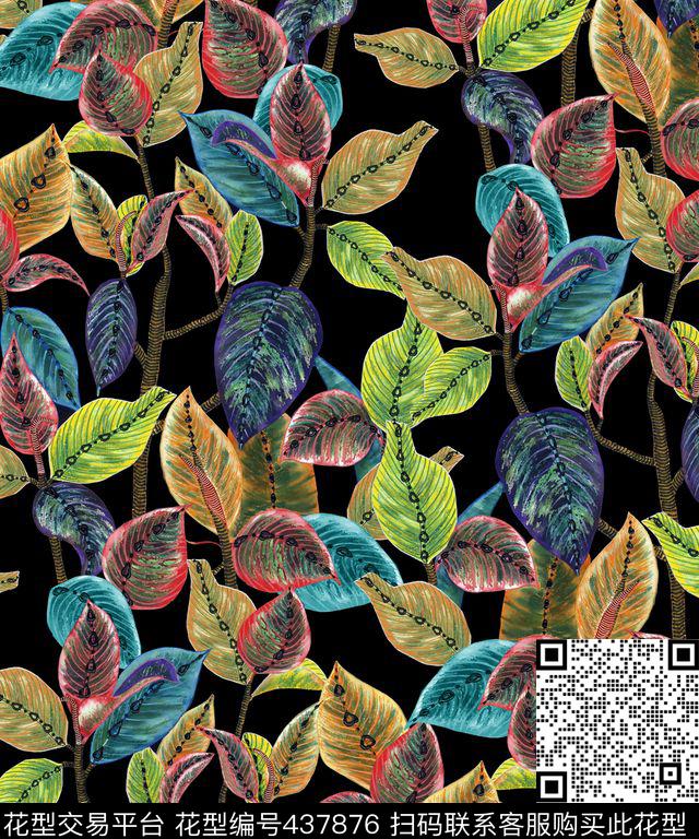 热带叶子植物数码印花华亿平台下载（图片编号: 437876） - 瓦栏（Walan）