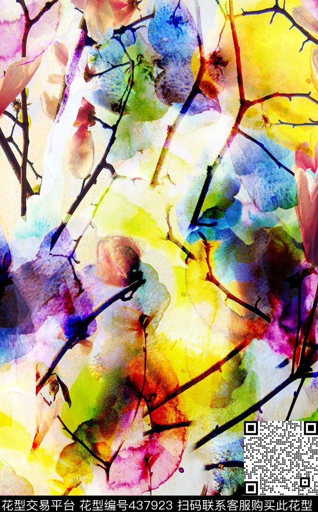 唯美花卉水彩数码印花华亿平台下载（图片编号: 437923） - 瓦栏（Walan）