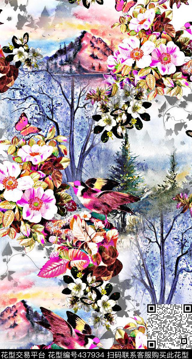 欧式水彩油画花卉数码印花华亿平台下载（图片编号: 437934） - 瓦栏（Walan）