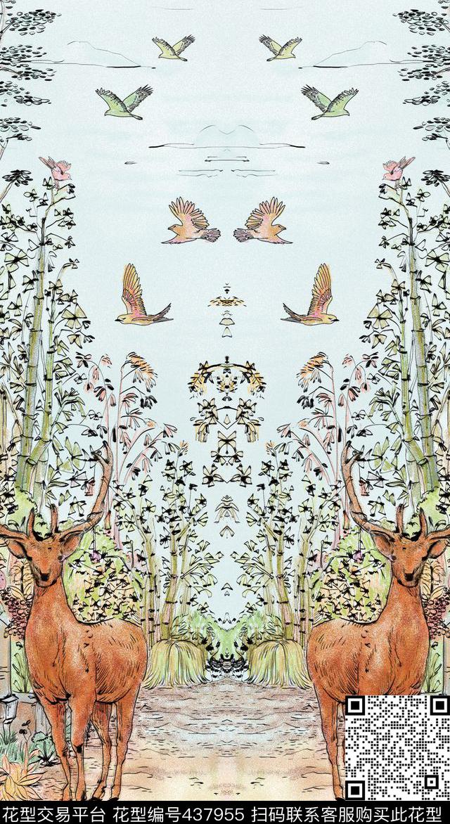 纯电脑手绘女装时尚定位数码印花华亿平台下载（图片编号: 437955） - 瓦栏（Walan）