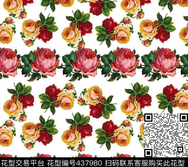 经典横排玫瑰数码印花华亿平台下载（图片编号: 437980） - 瓦栏（Walan）
