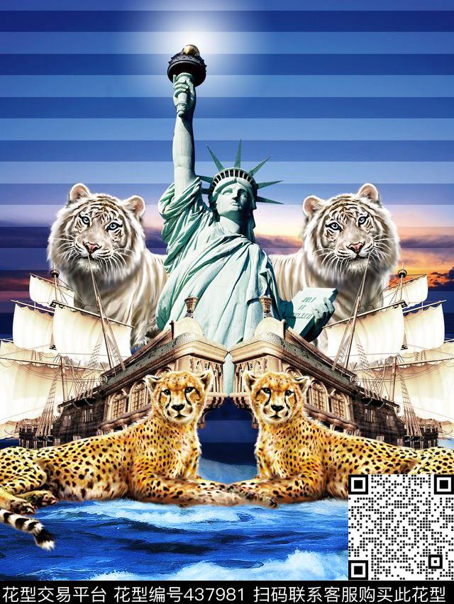 动物时尚写意自由女神数码印花华亿平台下载（图片编号: 437981） - 瓦栏（Walan）