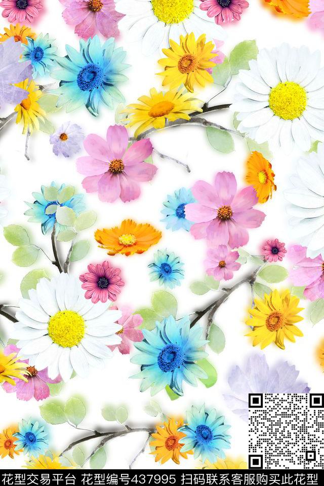 五彩花卉清爽数码印花华亿平台下载（图片编号: 437995） - 瓦栏（Walan）