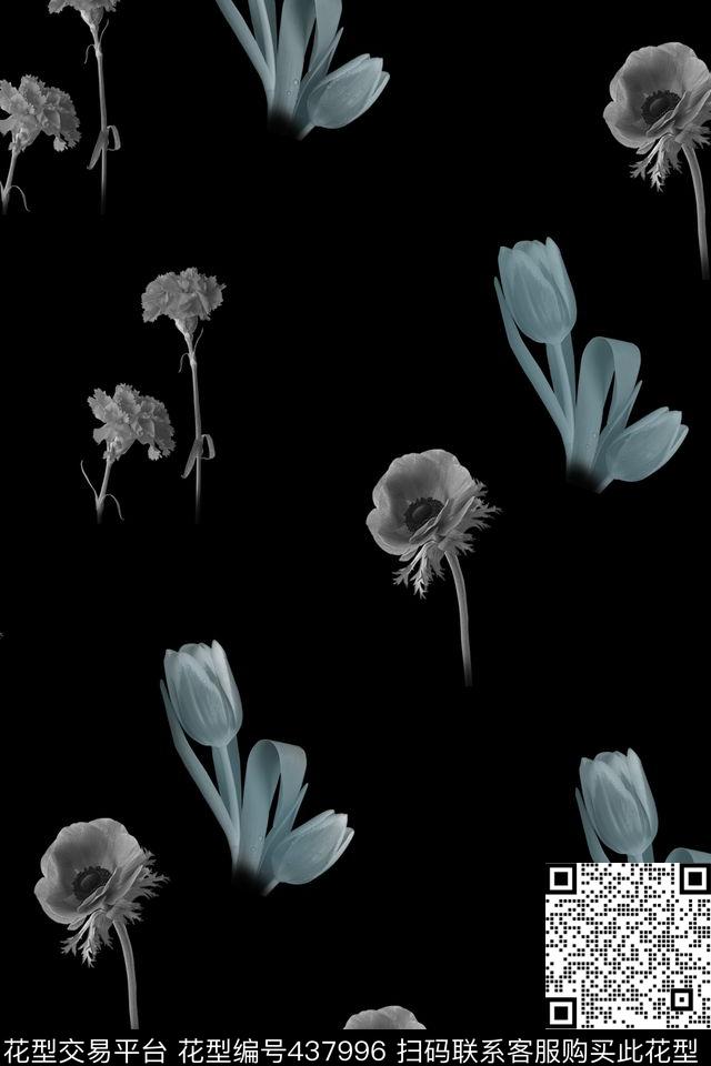 白黑风格植物特写数码印花华亿平台下载（图片编号: 437996） - 瓦栏（Walan）