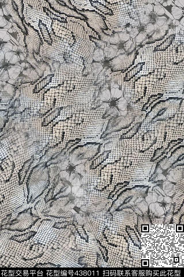 动物纹蛇皮融合数码印花华亿平台下载（图片编号: 438011） - 瓦栏（Walan）