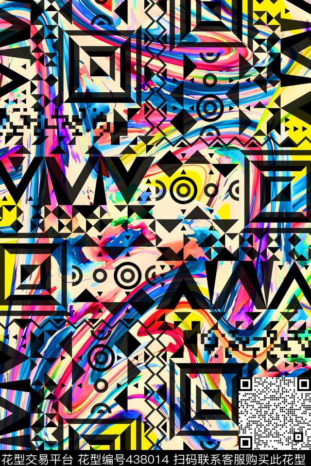 潮牌几何民族数码印花华亿平台下载（图片编号: 438014） - 瓦栏（Walan）