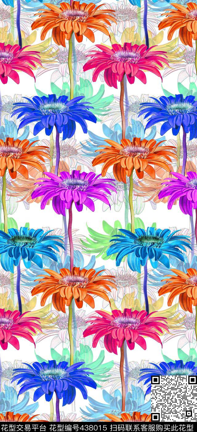 菊花流行时尚时尚撞色数码印花华亿平台下载（图片编号: 438015） - 瓦栏（Walan）