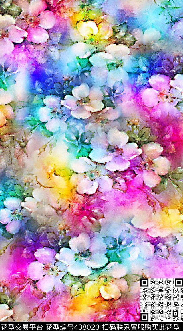 彩色水彩田园数码印花华亿平台下载（图片编号: 438023） - 瓦栏（Walan）