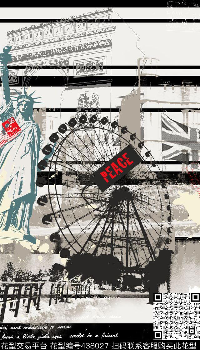 埃菲尔铁塔巴黎欧式风格传统印花华亿平台下载（图片编号: 438027） - 瓦栏（Walan）