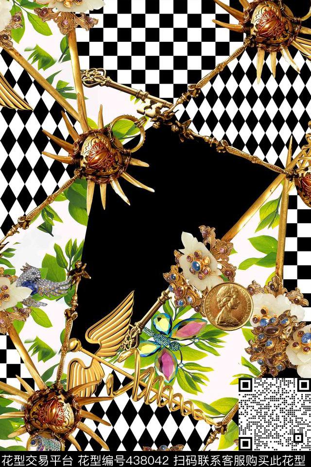 几何花钥匙数码印花华亿平台下载（图片编号: 438042） - 瓦栏（Walan）