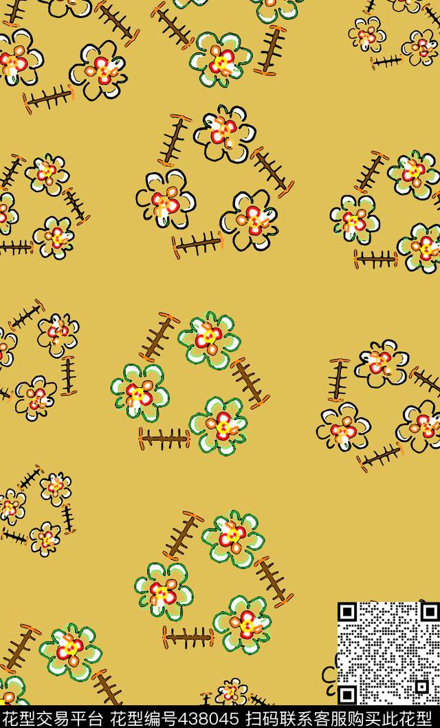 风格花卉抽象时尚多色传统印花华亿平台下载（图片编号: 438045） - 瓦栏（Walan）