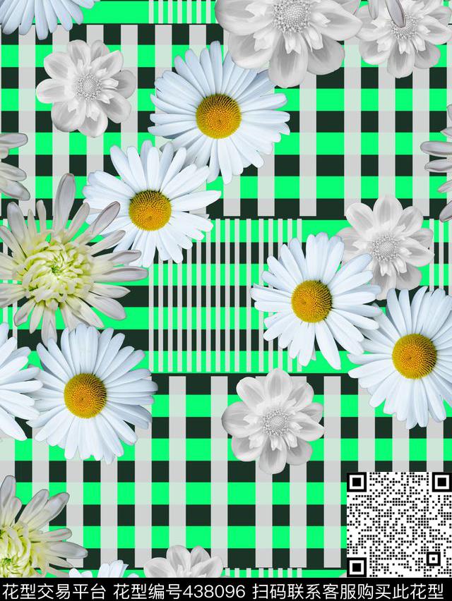 花卉时尚写意条纹数码印花华亿平台下载（图片编号: 438096） - 瓦栏（Walan）