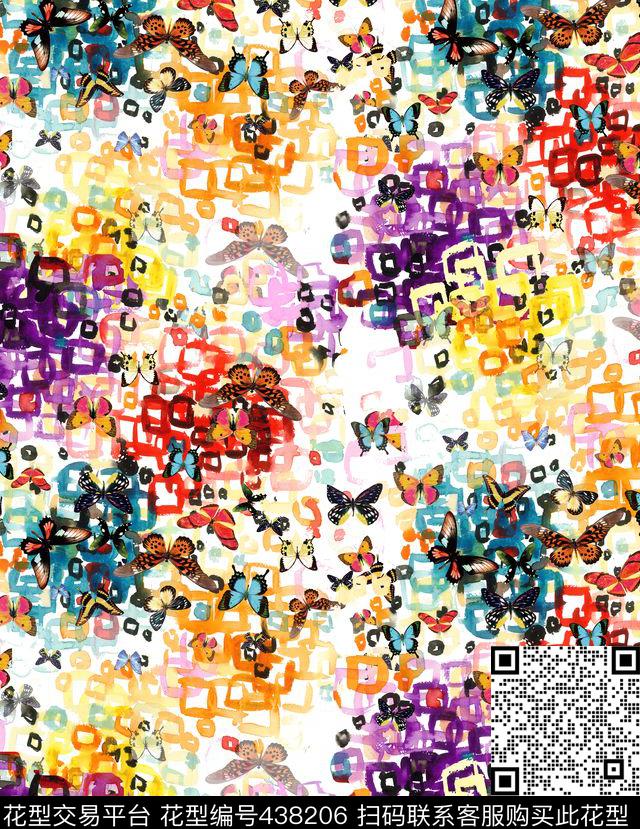 蝴蝶流行时尚手绘数码印花华亿平台下载（图片编号: 438206） - 瓦栏（Walan）