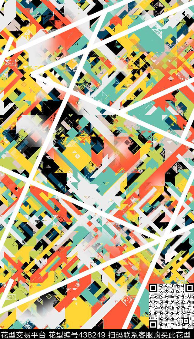 时尚创意抽象几何条纹拼接服装传统印花华亿平台下载（图片编号: 438249） - 瓦栏（Walan）