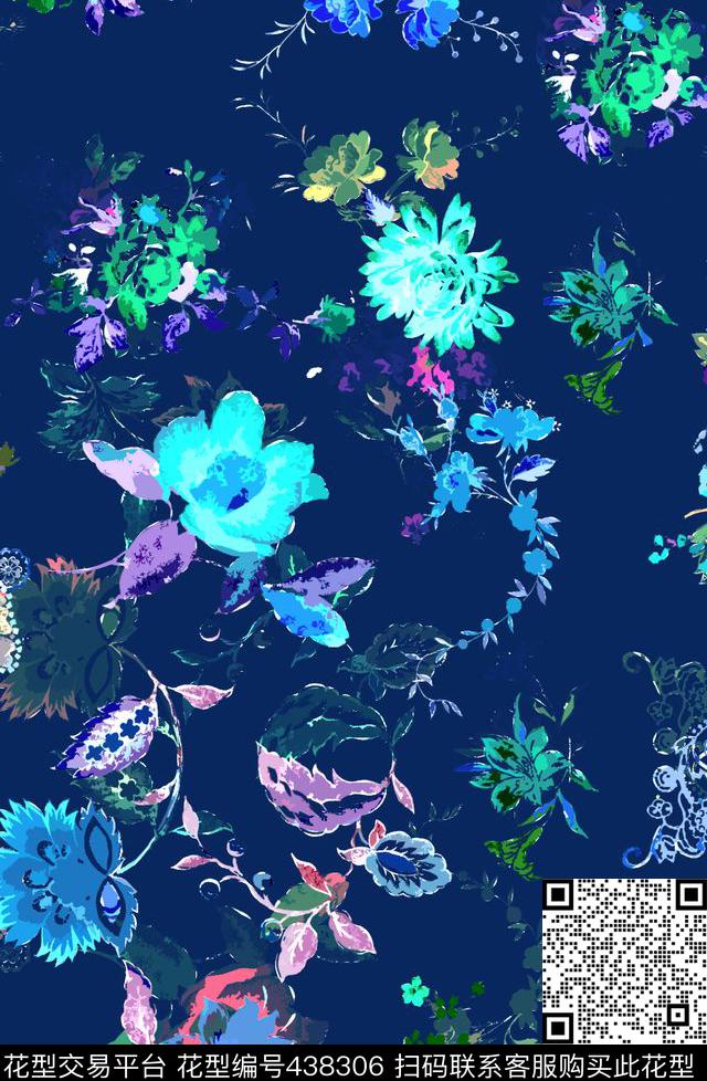 花卉现代布料传统印花华亿平台下载（图片编号: 438306） - 瓦栏（Walan）