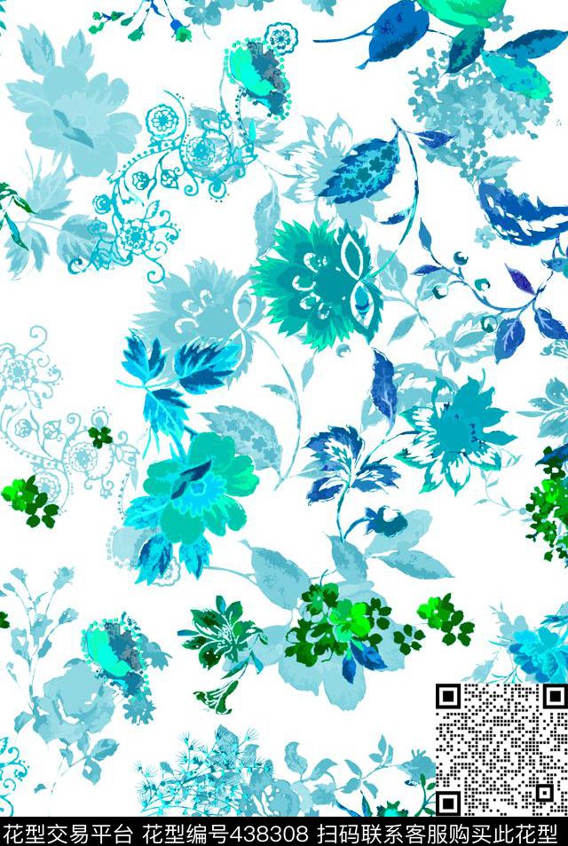 花卉现代布料传统印花华亿平台下载（图片编号: 438308） - 瓦栏（Walan）