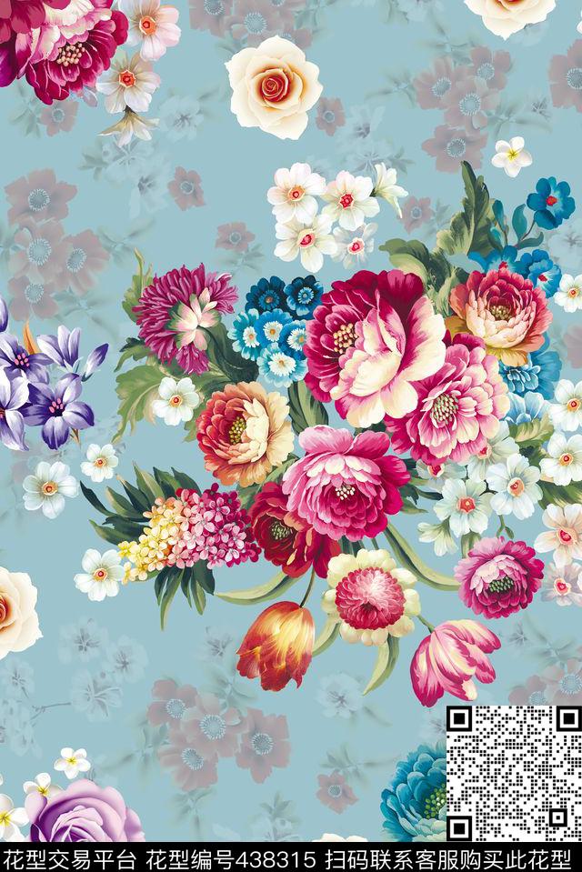 大花花朵牡丹花数码印花华亿平台下载（图片编号: 438315） - 瓦栏（Walan）