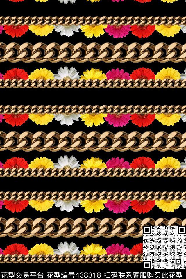 链条太阳花雏菊数码印花华亿平台下载（图片编号: 438318） - 瓦栏（Walan）