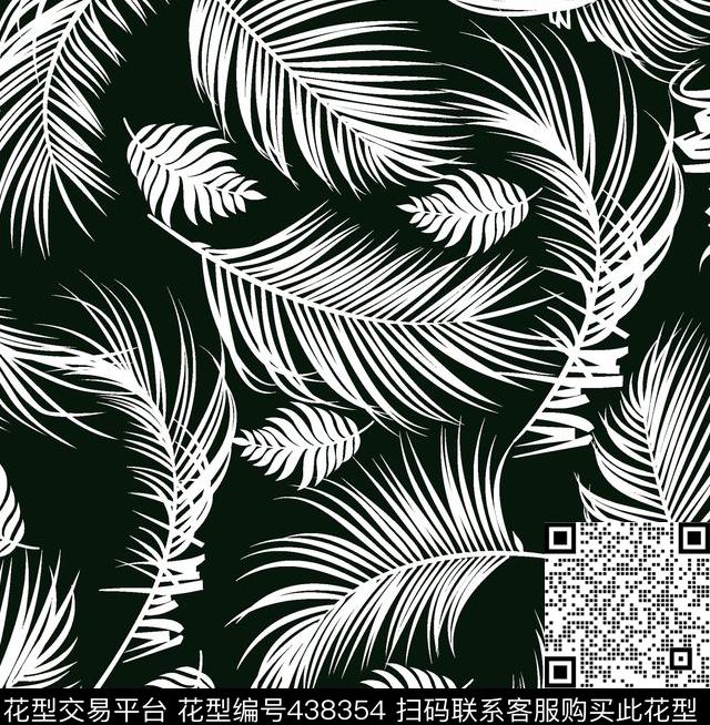 单色清新椰叶传统印花华亿平台下载（图片编号: 438354） - 瓦栏（Walan）