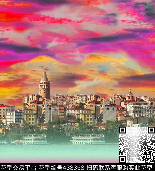 绚丽风景渐变建筑、渐变、油画数码印花华亿平台下载（图片编号: 438358） - 瓦栏（Walan）