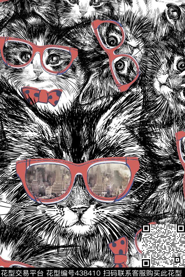 潮牌猫咪眼镜数码印花华亿平台下载（图片编号: 438410） - 瓦栏（Walan）