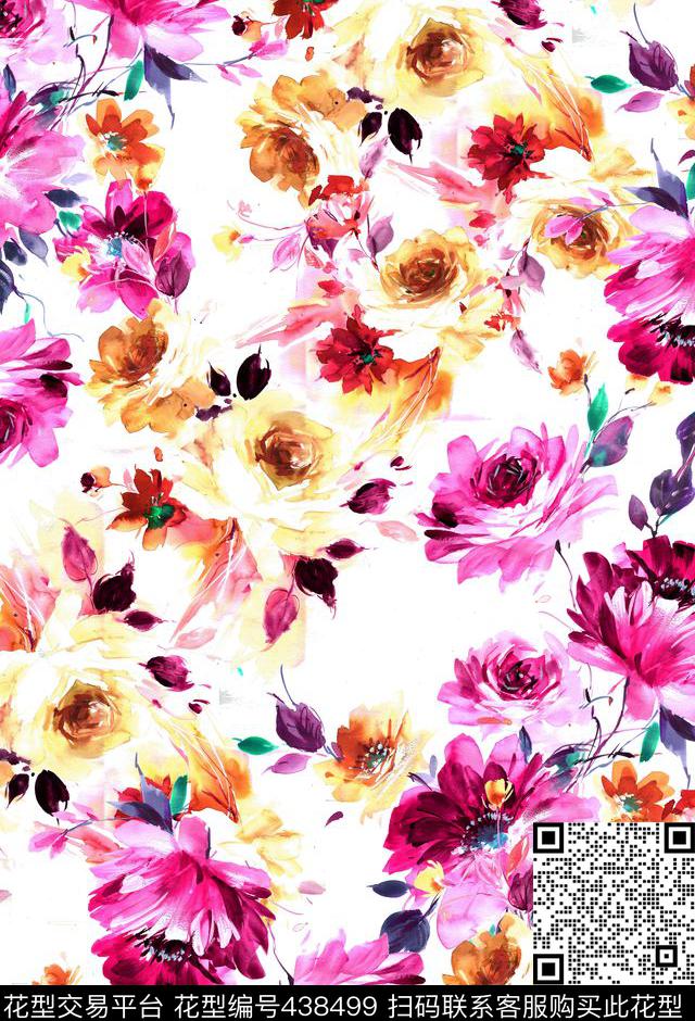 抽象花卉流行时尚大牌时尚大胆数码印花华亿平台下载（图片编号: 438499） - 瓦栏（Walan）