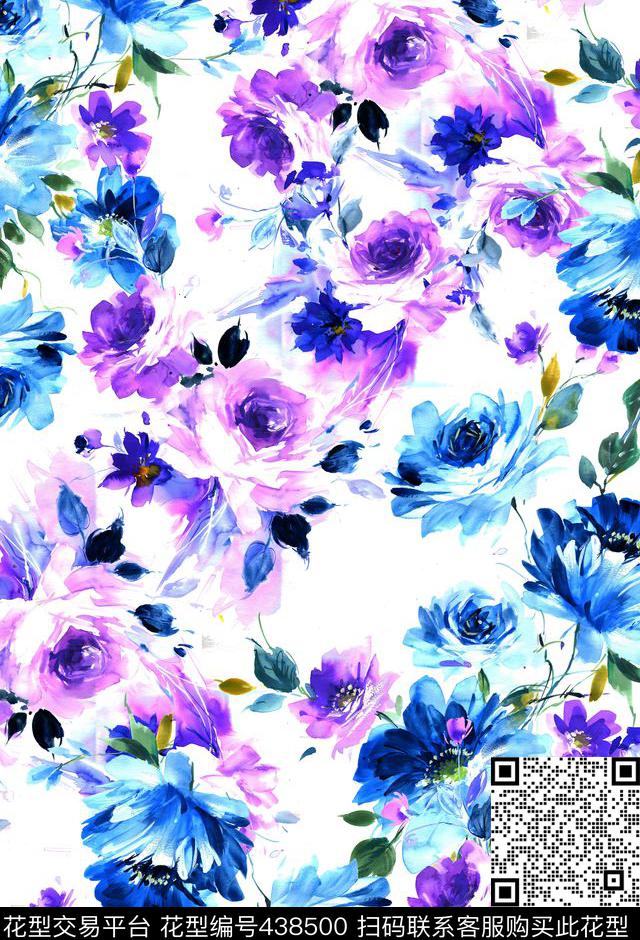 时尚大胆绚丽色彩水彩数码印花华亿平台下载（图片编号: 438500） - 瓦栏（Walan）