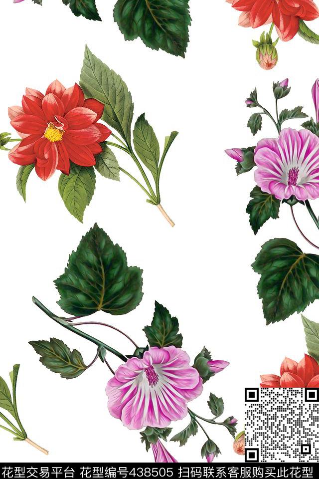 复古怀旧手绘花卉怀旧数码印花华亿平台下载（图片编号: 438505） - 瓦栏（Walan）