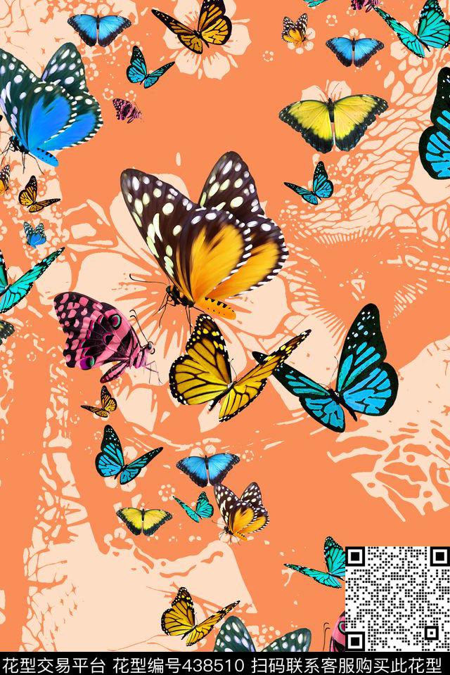 清新简洁时尚蝴蝶数码印花华亿平台下载（图片编号: 438510） - 瓦栏（Walan）