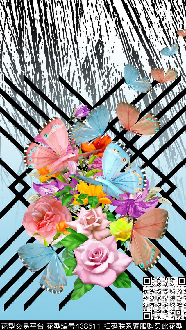 定位蝴蝶花卉数码印花华亿平台下载（图片编号: 438511） - 瓦栏（Walan）