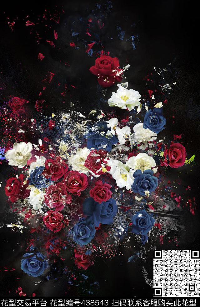 花卉剪花抽象数码印花华亿平台下载（图片编号: 438543） - 瓦栏（Walan）