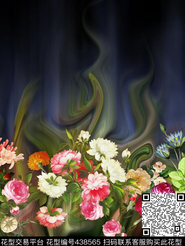 花苞花卉云纹数码印花华亿平台下载（图片编号: 438565） - 瓦栏（Walan）
