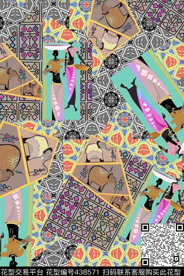 异域风几何图案人物民族休闲数码印花华亿平台下载（图片编号: 438571） - 瓦栏（Walan）