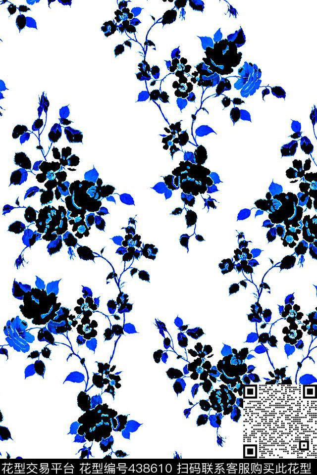 青花素底小花数码印花华亿平台下载（图片编号: 438610） - 瓦栏（Walan）