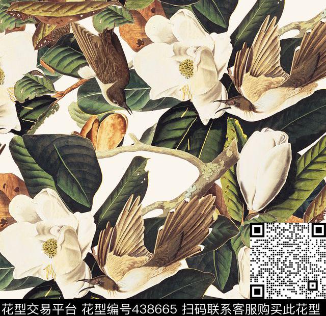 手绘花卉鸟数码印花华亿平台下载（图片编号: 438665） - 瓦栏（Walan）