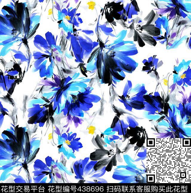 抽象花卉时尚大胆手绘数码印花华亿平台下载（图片编号: 438696） - 瓦栏（Walan）