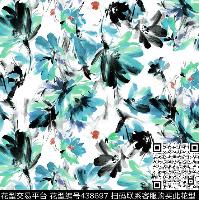 时尚大胆撞色手绘数码印花华亿平台下载（图片编号: 438697） - 瓦栏（Walan）