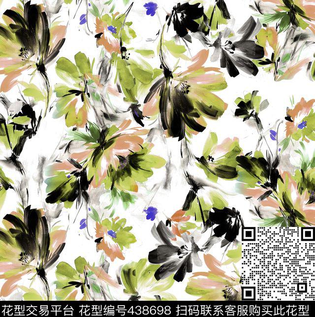 时尚大胆撞色手绘数码印花华亿平台下载（图片编号: 438698） - 瓦栏（Walan）