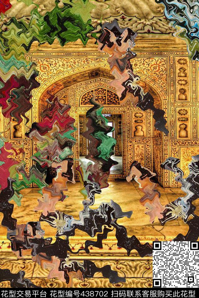 扭曲几何水彩油画肌理感数码印花华亿平台下载（图片编号: 438702） - 瓦栏（Walan）