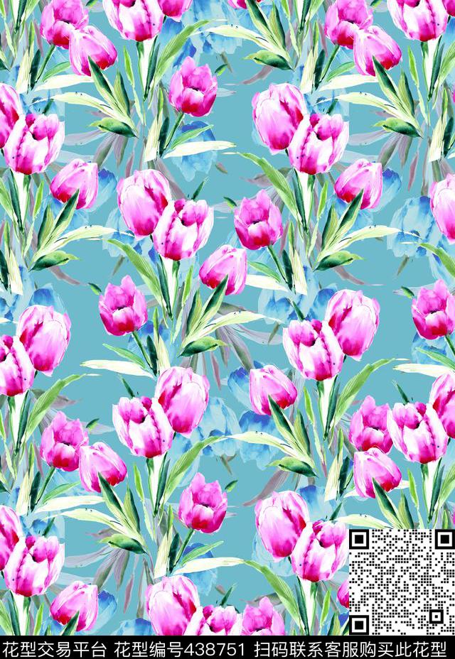 花朵花卉时尚手绘数码印花华亿平台下载（图片编号: 438751） - 瓦栏（Walan）