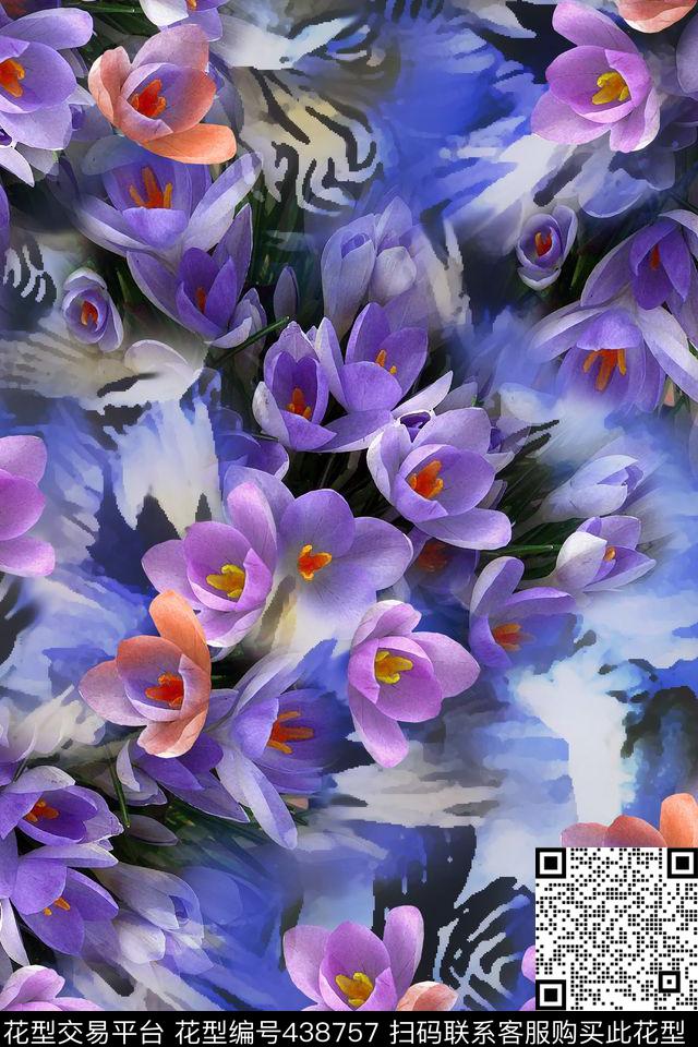 斑马纹时尚大气小花数码印花华亿平台下载（图片编号: 438757） - 瓦栏（Walan）