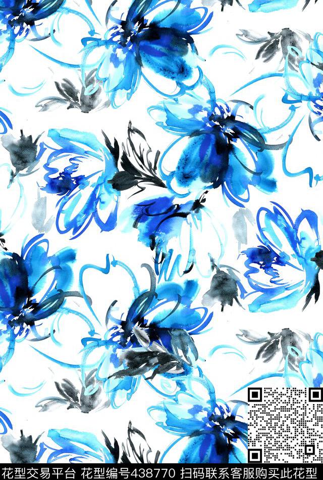 时尚抽象水彩笔触大花卉数码印花华亿平台下载（图片编号: 438770） - 瓦栏（Walan）