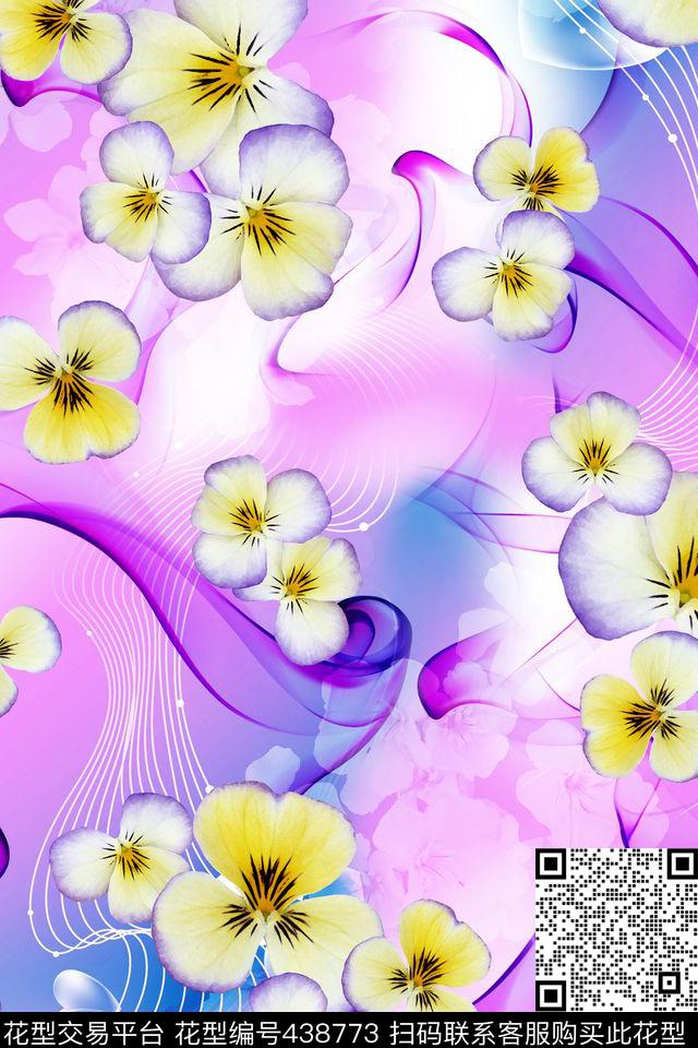抽象底纹清新时尚小花数码印花华亿平台下载（图片编号: 438773） - 瓦栏（Walan）