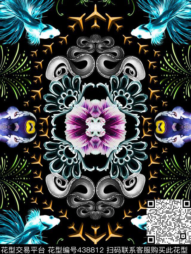 花抽象花欧美数码印花华亿平台下载（图片编号: 438812） - 瓦栏（Walan）