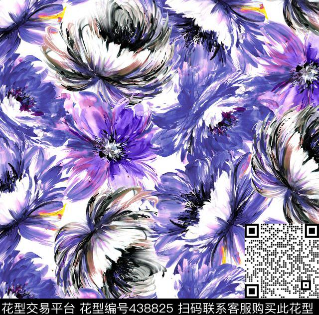 抽象大花卉时尚大牌数码印花华亿平台下载（图片编号: 438825） - 瓦栏（Walan）