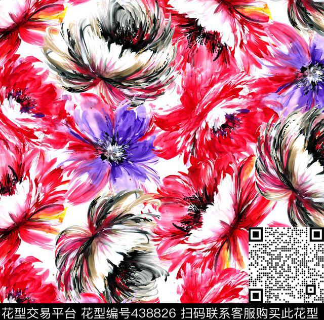 时尚大牌抽象水彩数码印花华亿平台下载（图片编号: 438826） - 瓦栏（Walan）