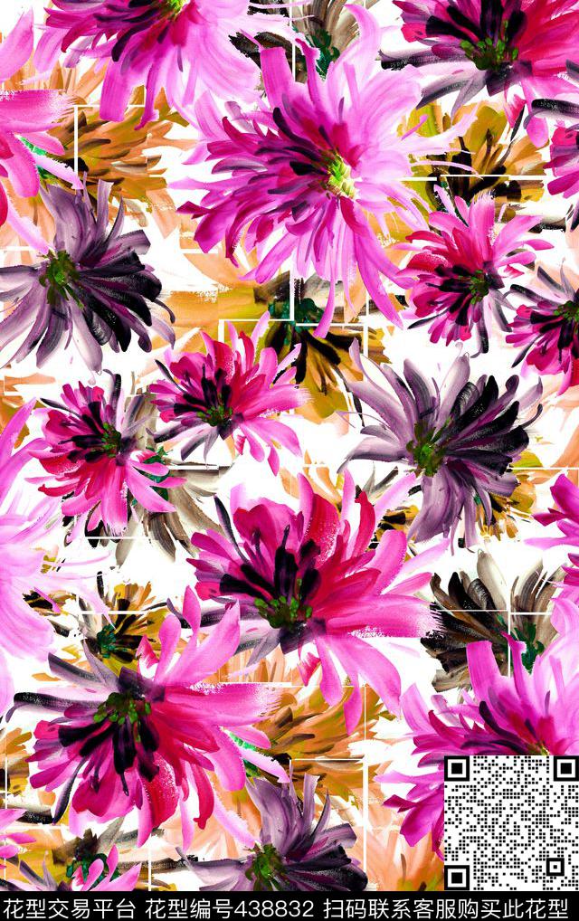 抽象花卉时尚满幅数码印花华亿平台下载（图片编号: 438832） - 瓦栏（Walan）