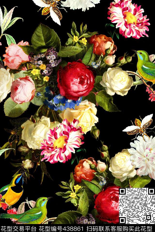 时尚花卉鸟数码印花华亿平台下载（图片编号: 438861） - 瓦栏（Walan）