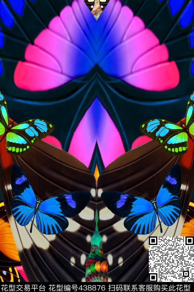 抽象服装蝴蝶数码印花华亿平台下载（图片编号: 438876） - 瓦栏（Walan）